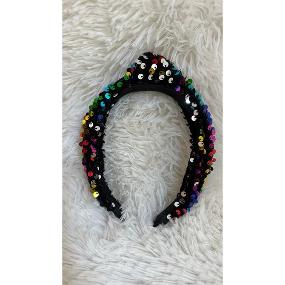 Headband metallic Velvet & Sequin Plush Headband. Rainbow Sequin Twist - Picture 9 of 11